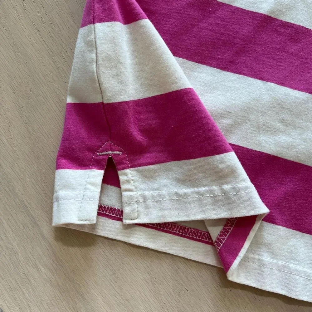 Anthropologie Maeve Rugby Stripe Puff Sleeve Polo Top Women's Small Pink White